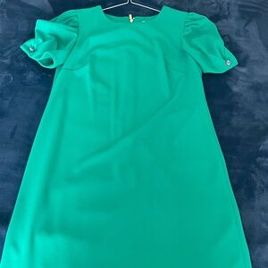 Calvin Klein green sheath dress with jeweled sleeve detailing